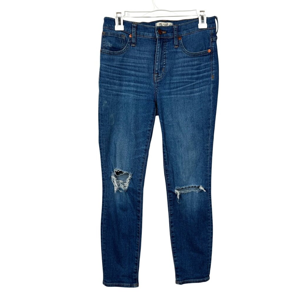 Madewell 9" High Rise Skinny Crop Jeans Womens 26 Blue Distressed Stretch